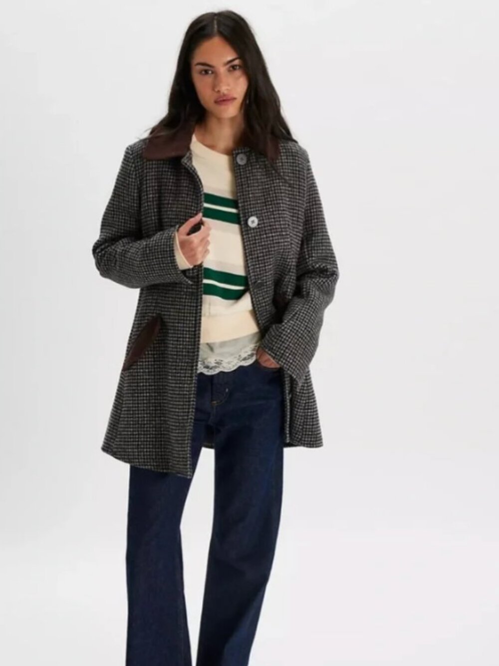 Free People Riley Houndstooth Car Coat - L